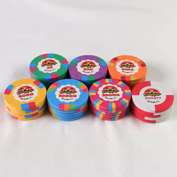 Custom 39mm TOP HAT and CANE mold Clay Ceramic Poker Chips MIN QTY. 500