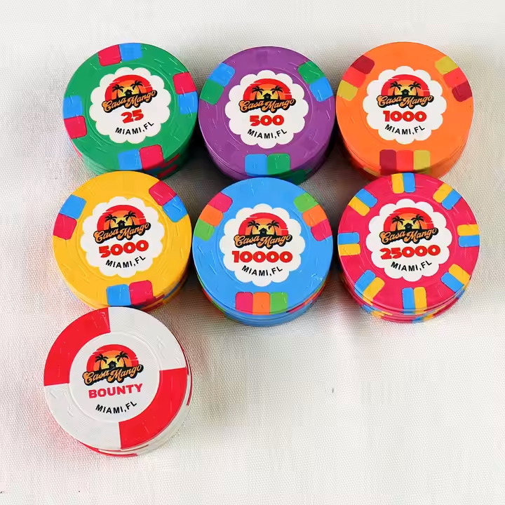 Custom 39mm TOP HAT and CANE mold Clay Ceramic Poker Chips MIN QTY. 500