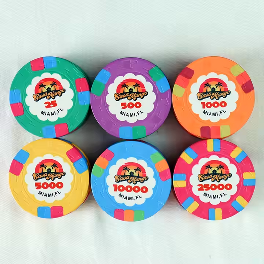 Custom 39mm TOP HAT and CANE mold Clay Ceramic Poker Chips MIN QTY. 500